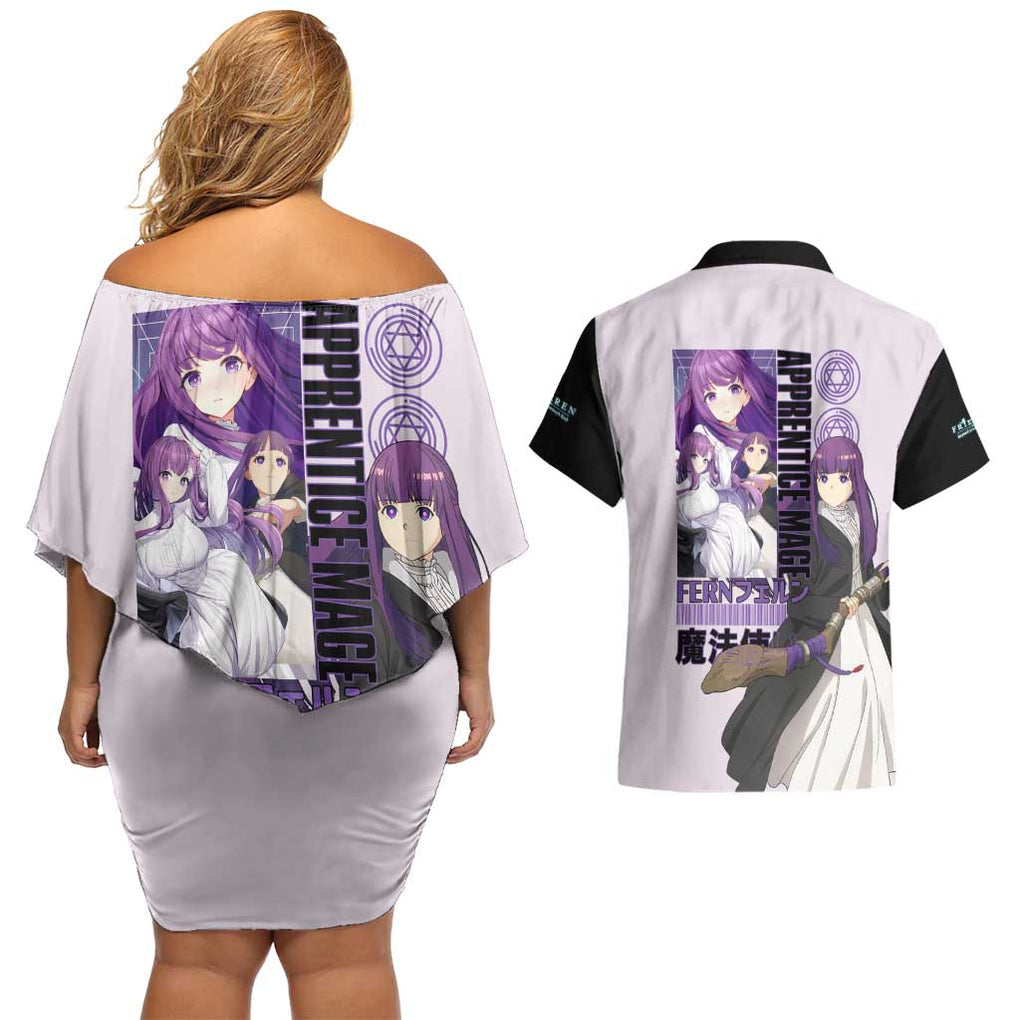 Fern V2 Frieren Beyond Journey’s End Couples Matching Off Shoulder Short Dress and Hawaiian Shirt Anime Style