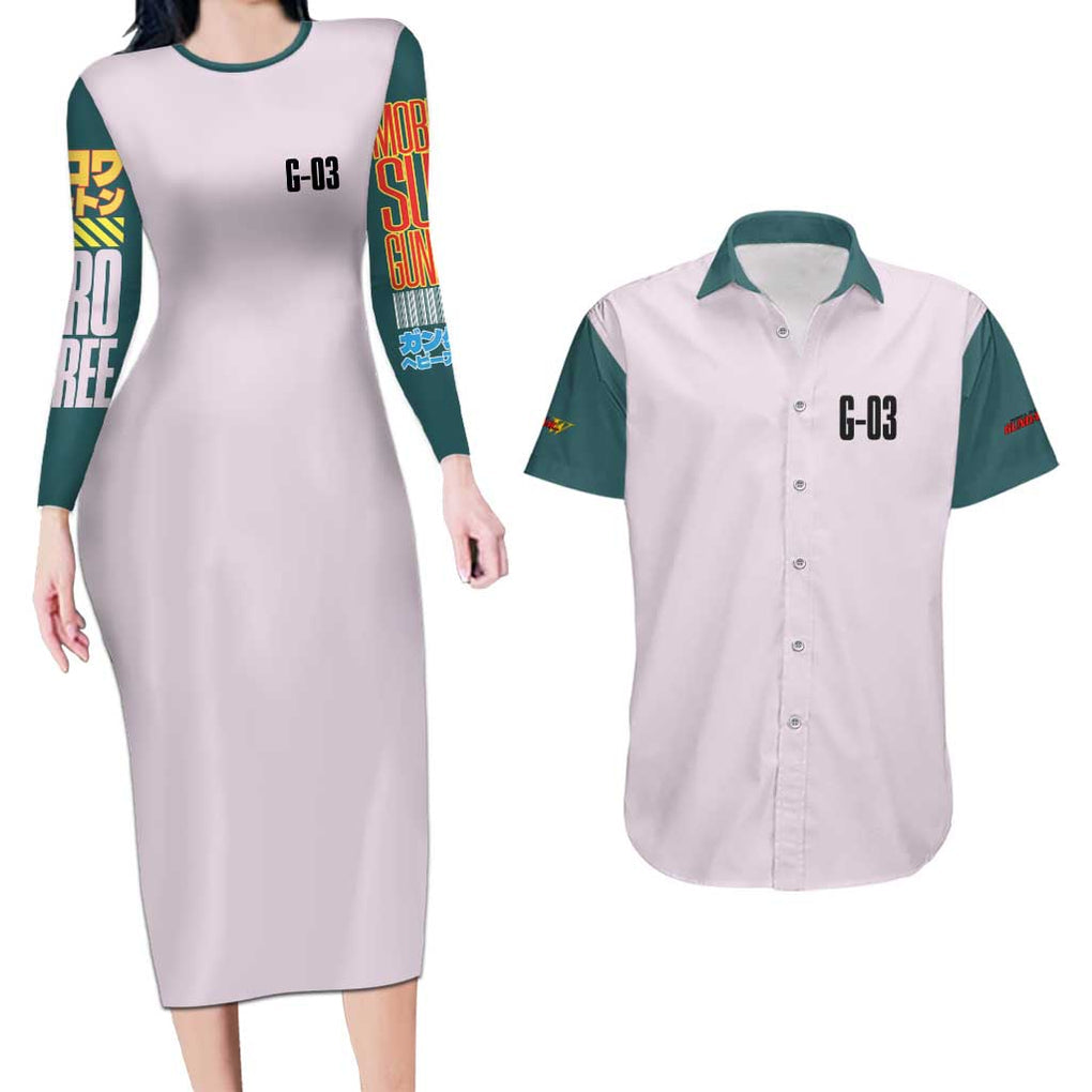 Heavyarms x Trowa Barton Gundam Wing Endless Waltz Couples Matching Long Sleeve Bodycon Dress and Hawaiian Shirt Anime Style