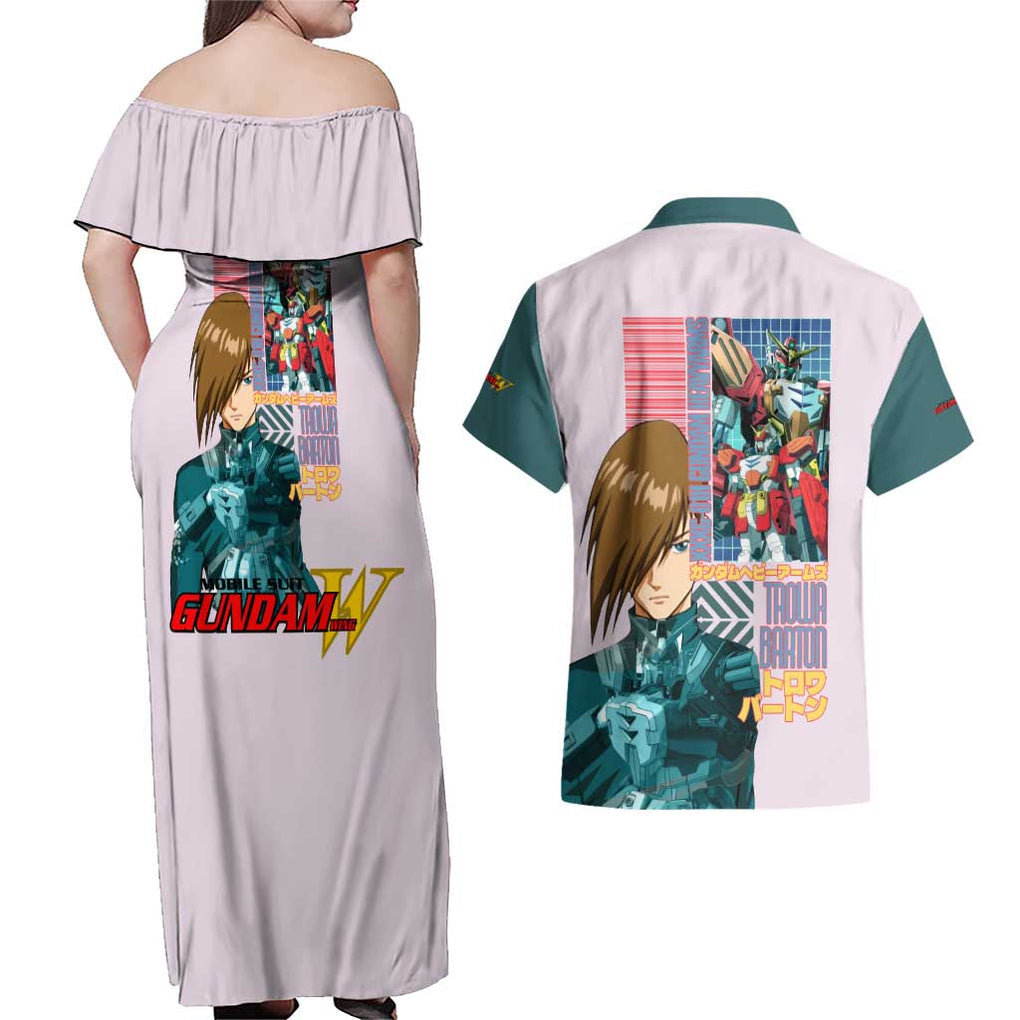 Heavyarms x Trowa Barton Gundam Wing Endless Waltz Couples Matching Off Shoulder Maxi Dress and Hawaiian Shirt Anime Style