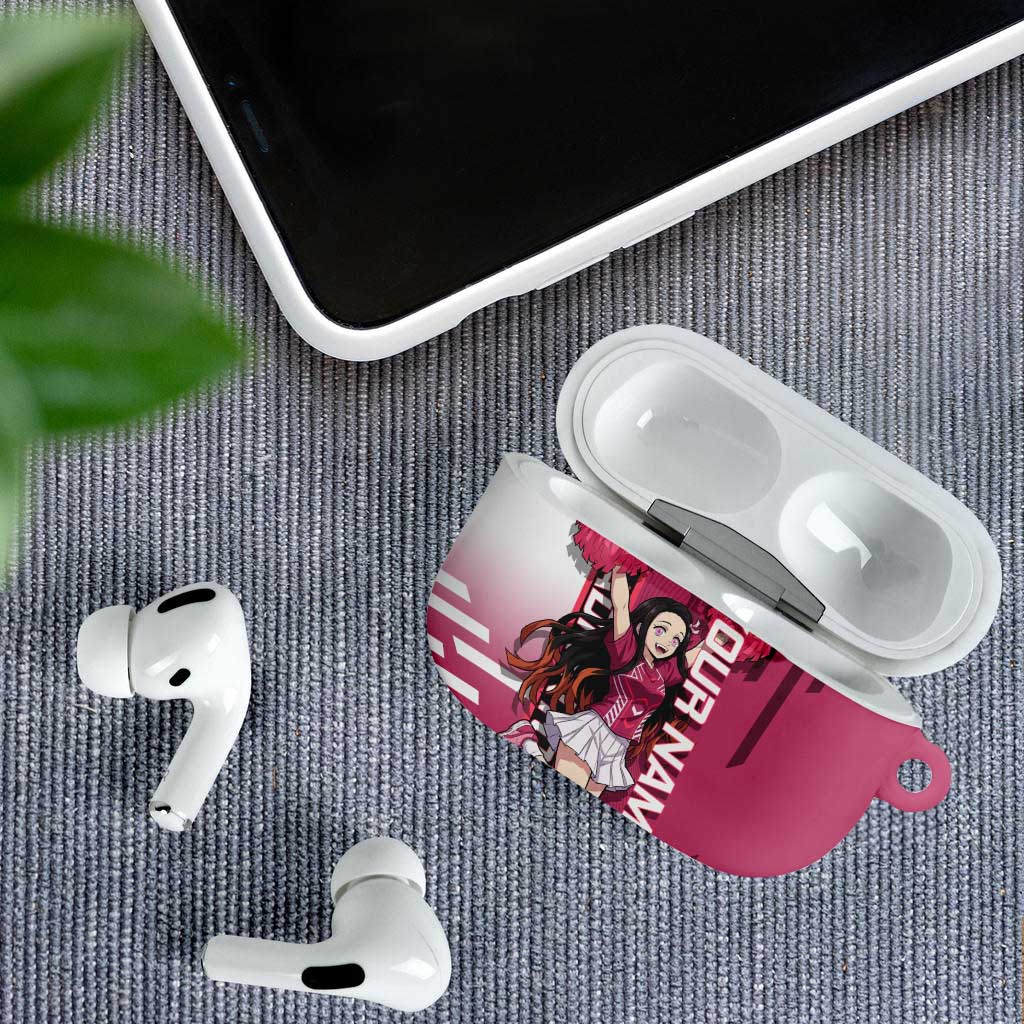 Personalized Nezuko Kamado Demon Slayer Badminton Cheerleader AirPods Case with Pom Poms and Pink White Graphic Design - The Mazicc