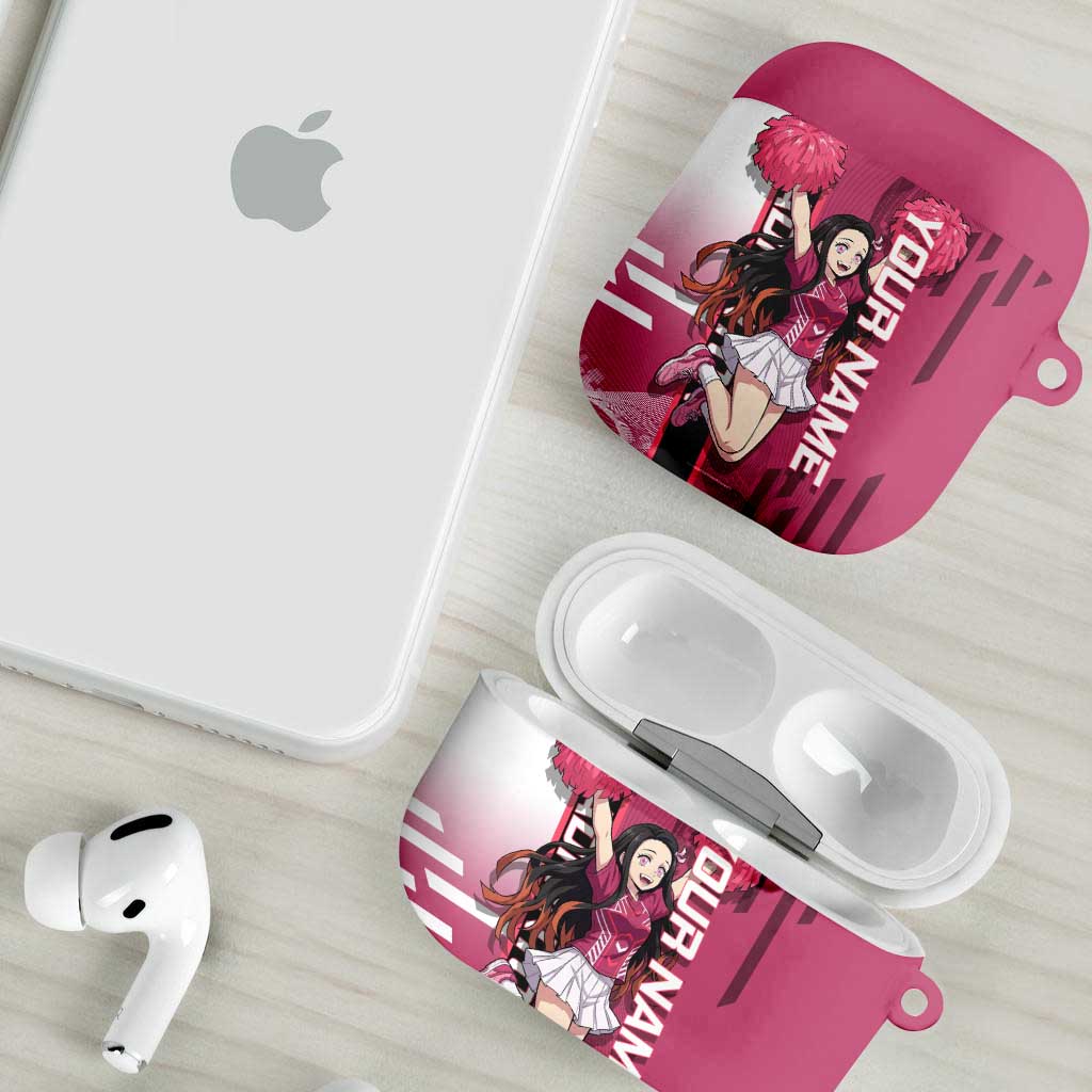 Personalized Nezuko Kamado Demon Slayer Badminton Cheerleader AirPods Case with Pom Poms and Pink White Graphic Design - The Mazicc