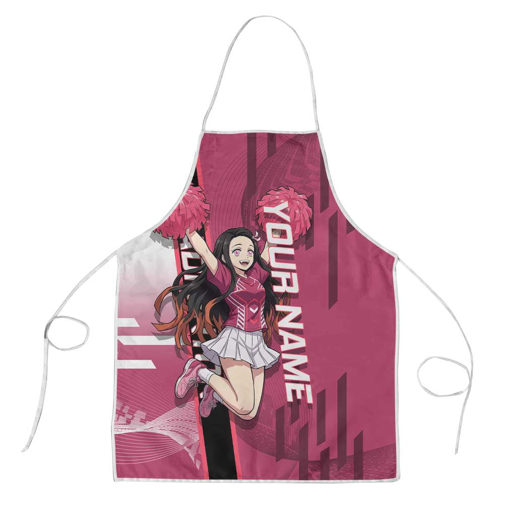 Personalized Nezuko Kamado Demon Slayer Badminton Cheerleader Apron with Pom Poms and Pink White Graphic Design - The Mazicc