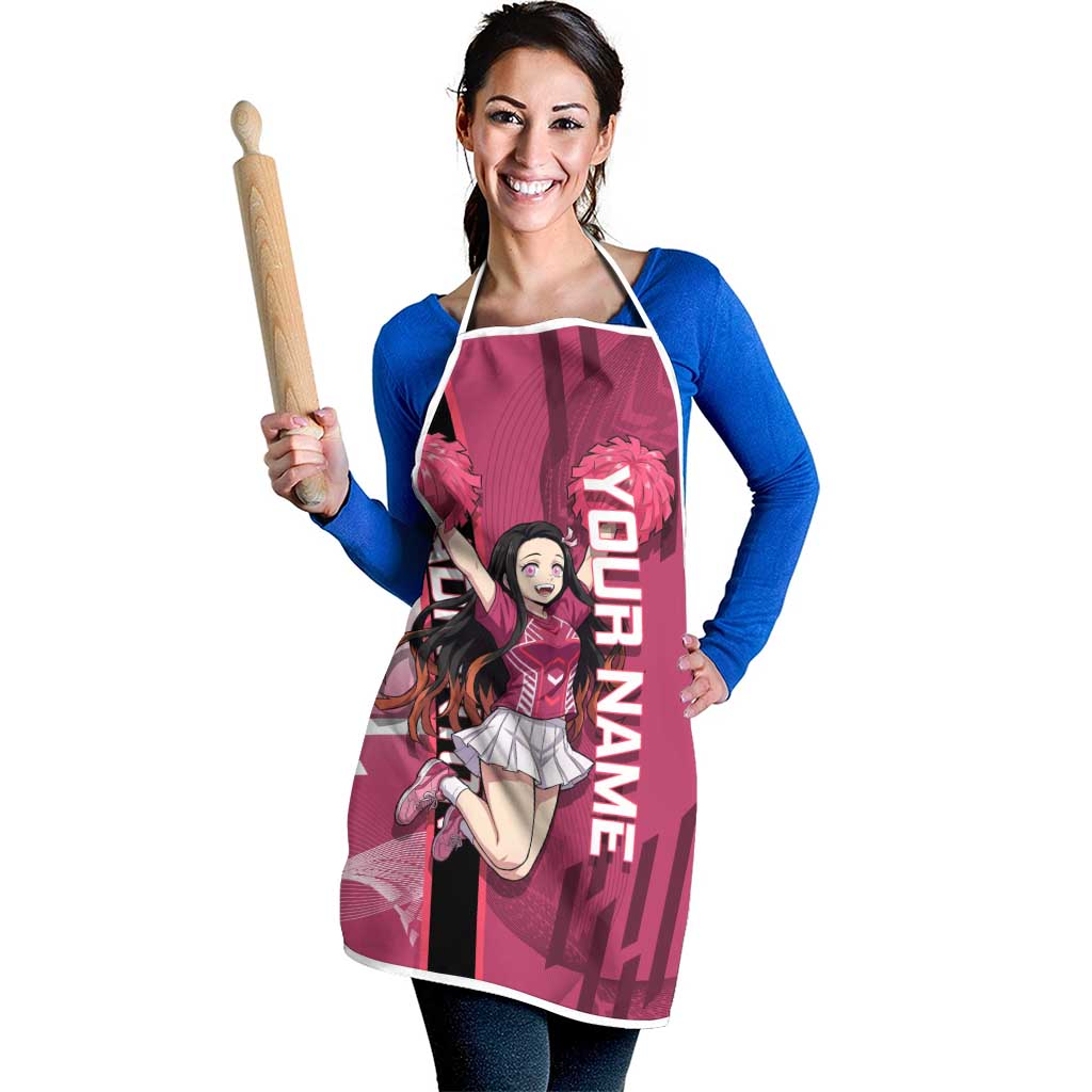 Personalized Nezuko Kamado Demon Slayer Badminton Cheerleader Apron with Pom Poms and Pink White Graphic Design - The Mazicc