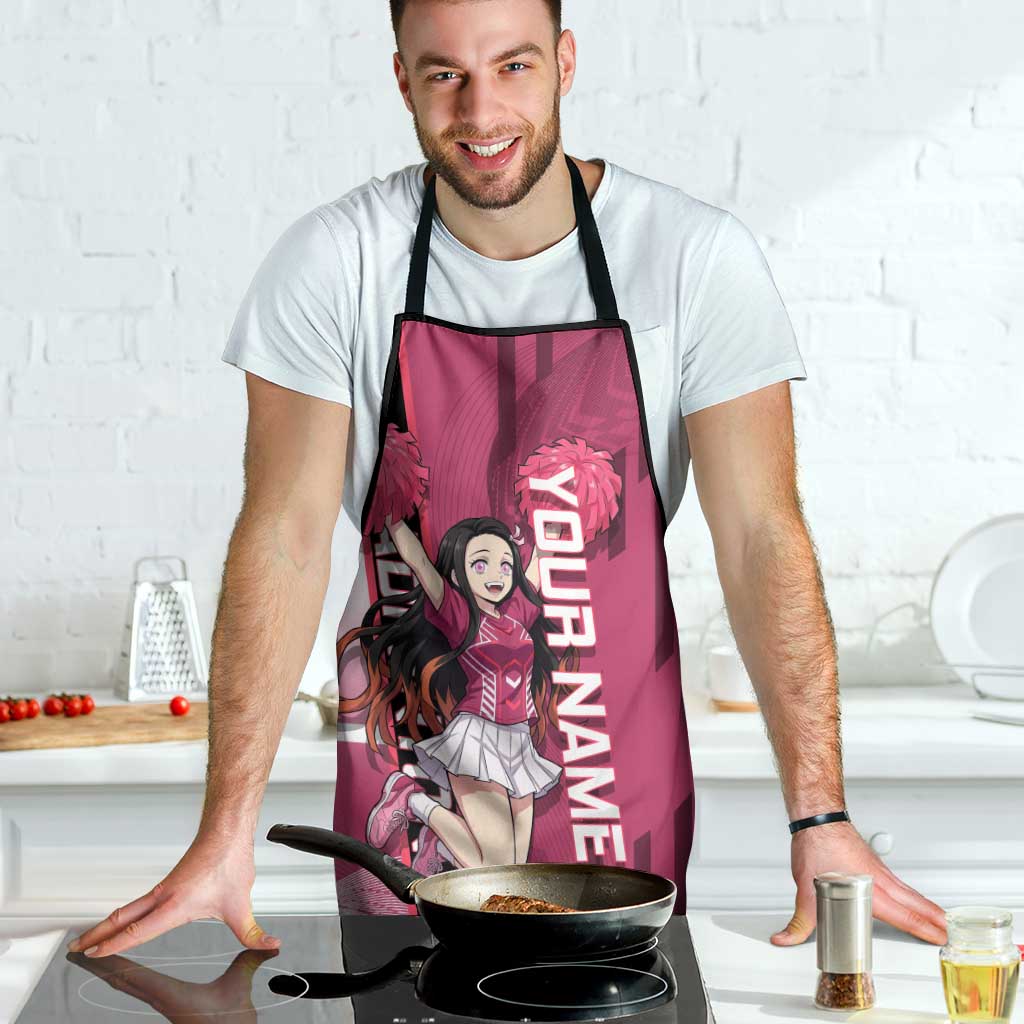 Personalized Nezuko Kamado Demon Slayer Badminton Cheerleader Apron with Pom Poms and Pink White Graphic Design - The Mazicc