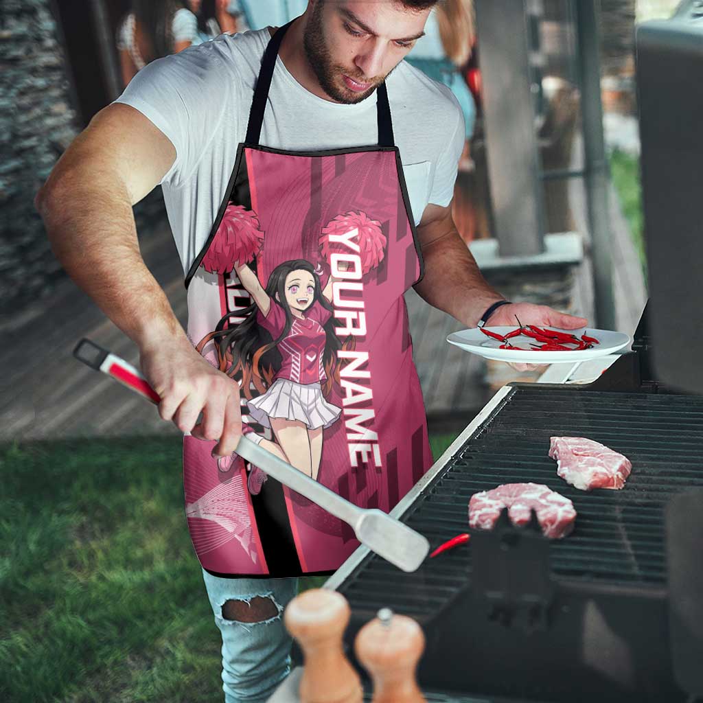 Personalized Nezuko Kamado Demon Slayer Badminton Cheerleader Apron with Pom Poms and Pink White Graphic Design - The Mazicc