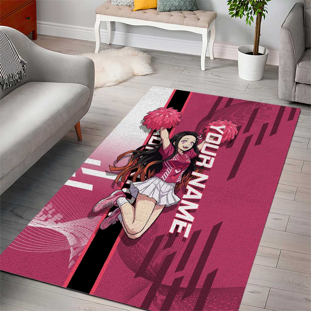 Personalized Nezuko Kamado Demon Slayer Badminton Cheerleader Area Rug with Pom Poms and Pink White Graphic Design - The Mazicc