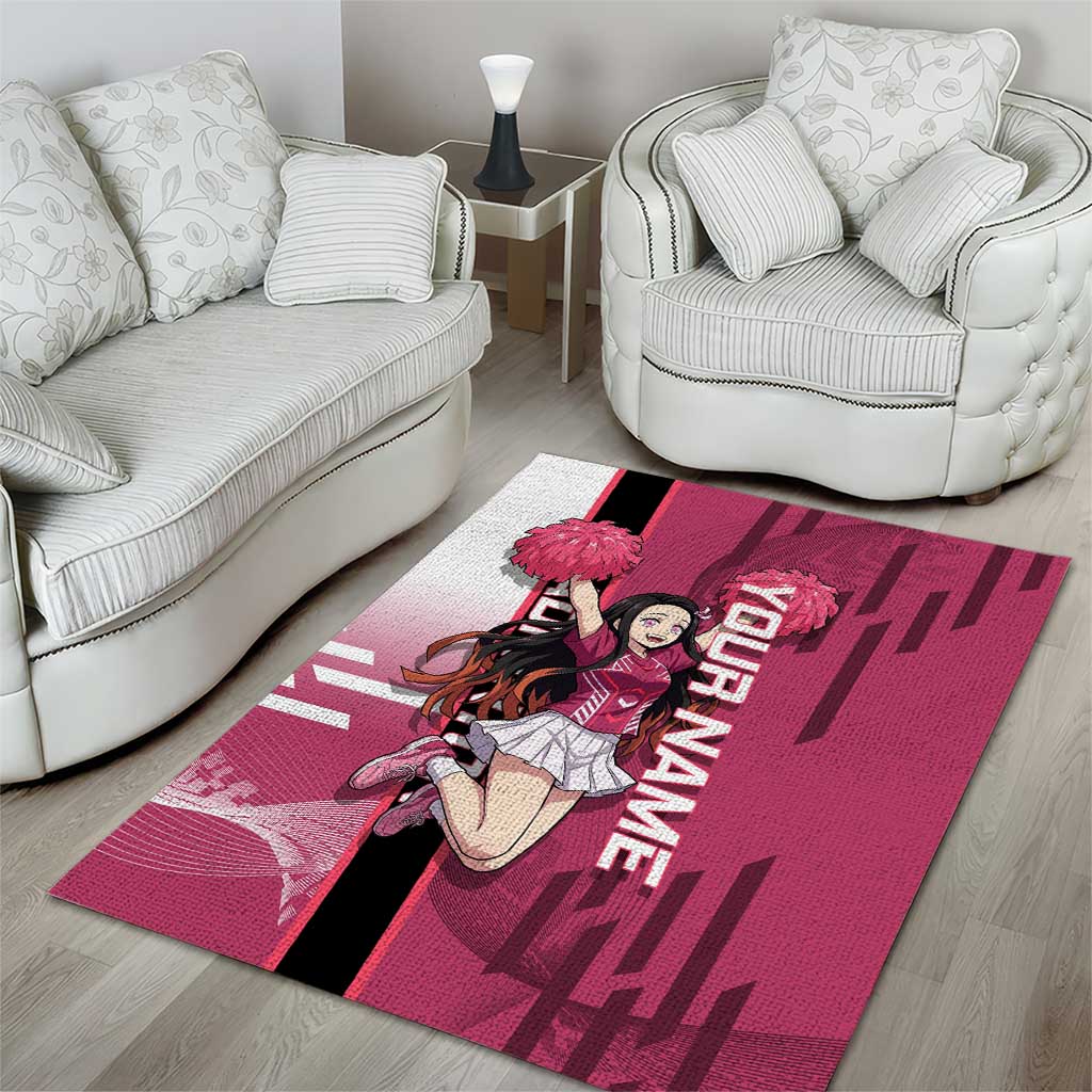 Personalized Nezuko Kamado Demon Slayer Badminton Cheerleader Area Rug with Pom Poms and Pink White Graphic Design - The Mazicc