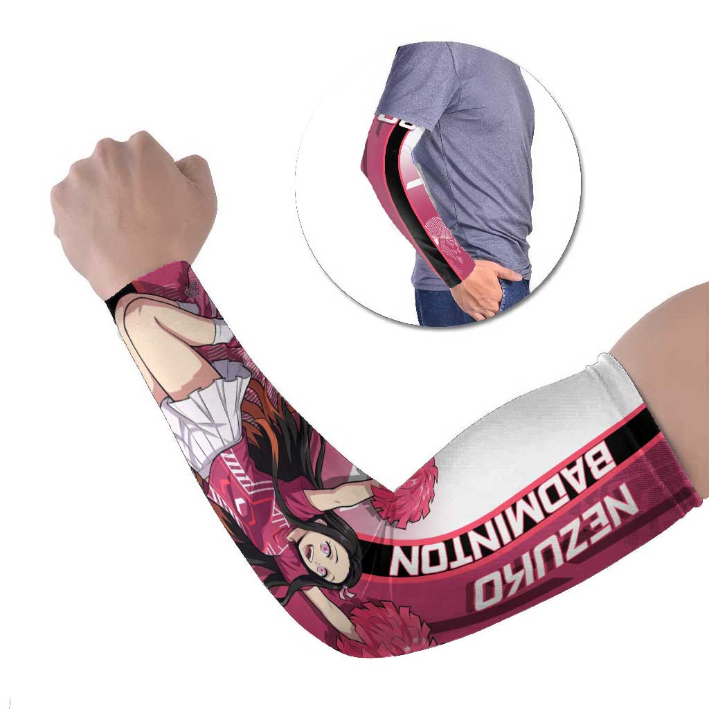 Personalized Nezuko Kamado Demon Slayer Badminton Cheerleader Arm Sleeves with Pom Poms and Pink White Graphic Design - The Mazicc