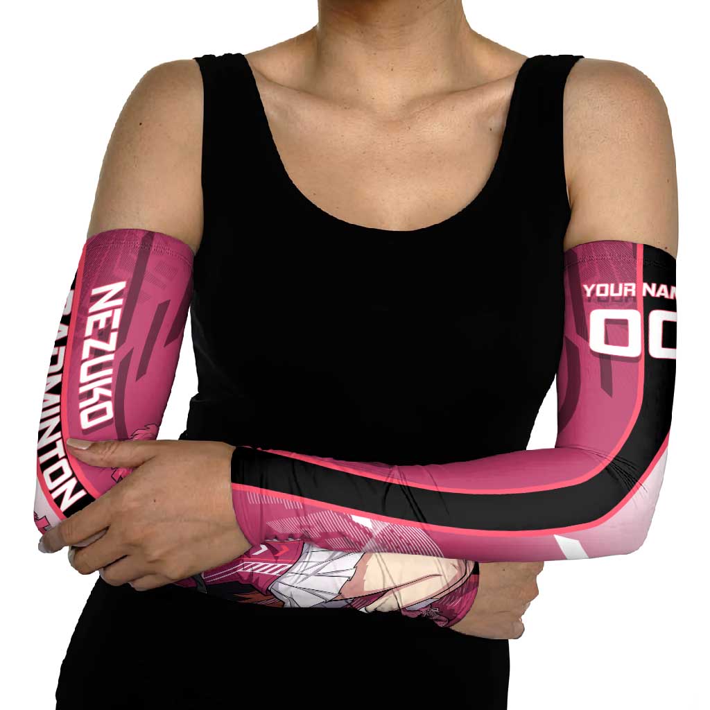 Personalized Nezuko Kamado Demon Slayer Badminton Cheerleader Arm Sleeves with Pom Poms and Pink White Graphic Design - The Mazicc