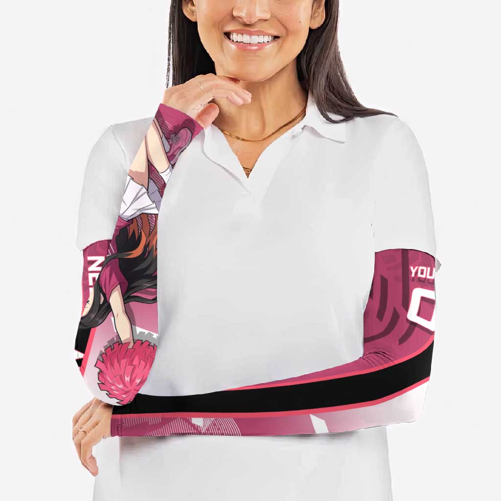 Personalized Nezuko Kamado Demon Slayer Badminton Cheerleader Arm Sleeves with Pom Poms and Pink White Graphic Design - The Mazicc
