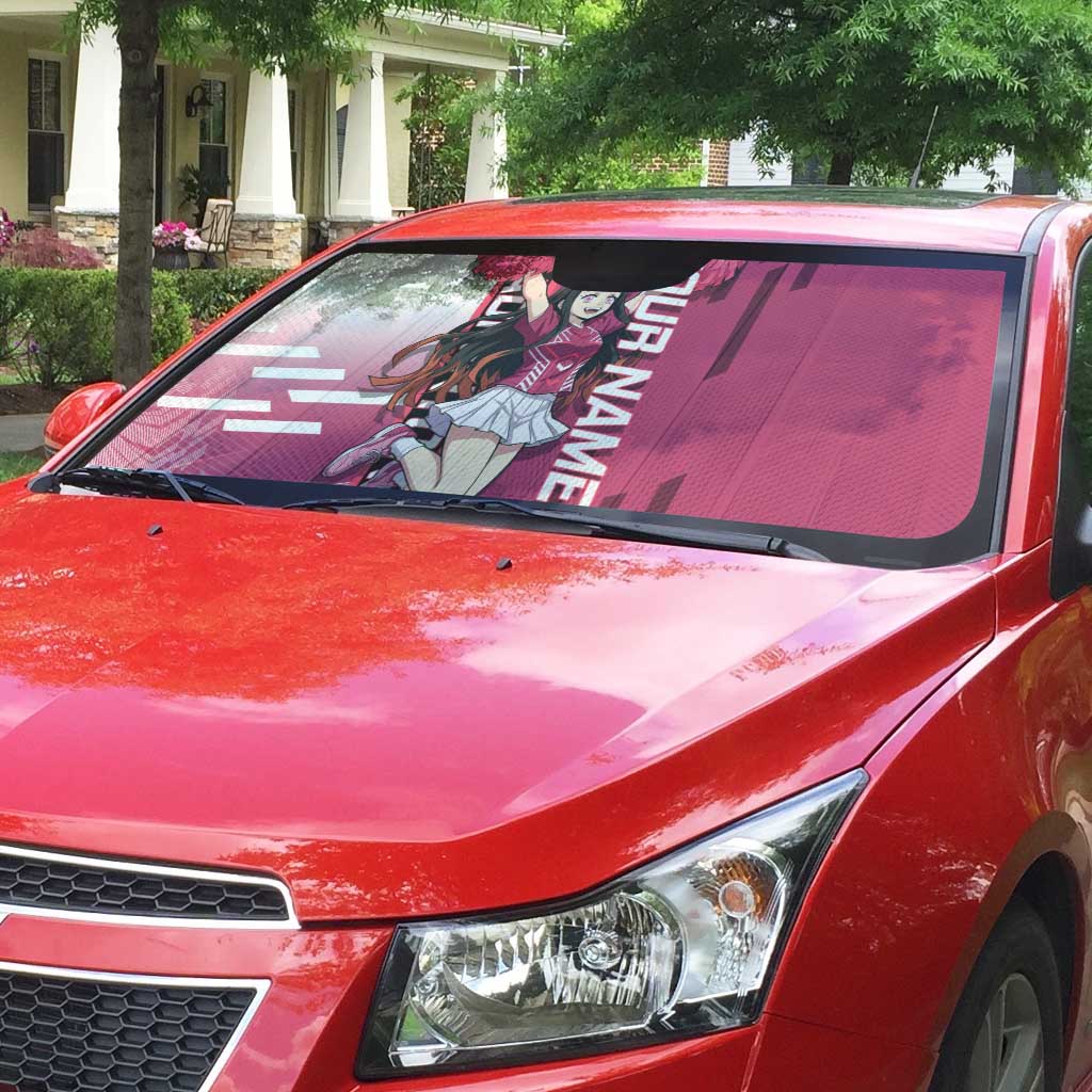 Personalized Nezuko Kamado Demon Slayer Badminton Cheerleader Auto Sun Shade with Pom Poms and Pink White Graphic Design - The Mazicc