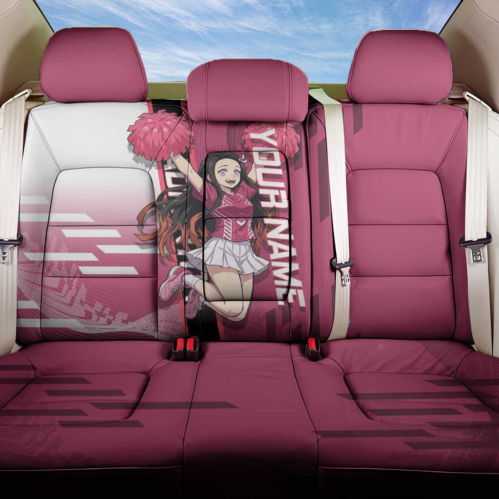 Personalized Nezuko Kamado Demon Slayer Badminton Cheerleader Back Car Seat Cover with Pom Poms and Pink White Graphic Design - The Mazicc