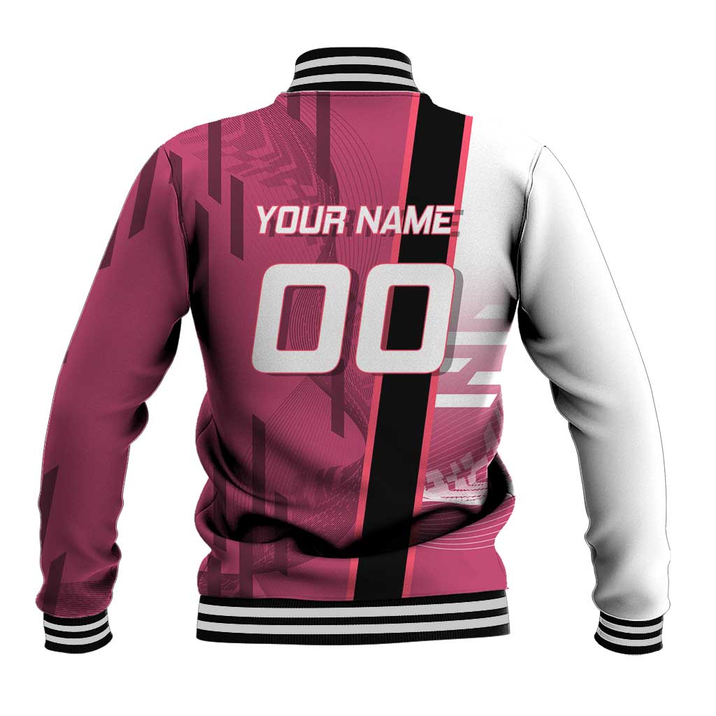 Personalized Nezuko Kamado Demon Slayer Badminton Cheerleader Baseball Jacket with Pom Poms and Pink White Graphic Design - The Mazicc