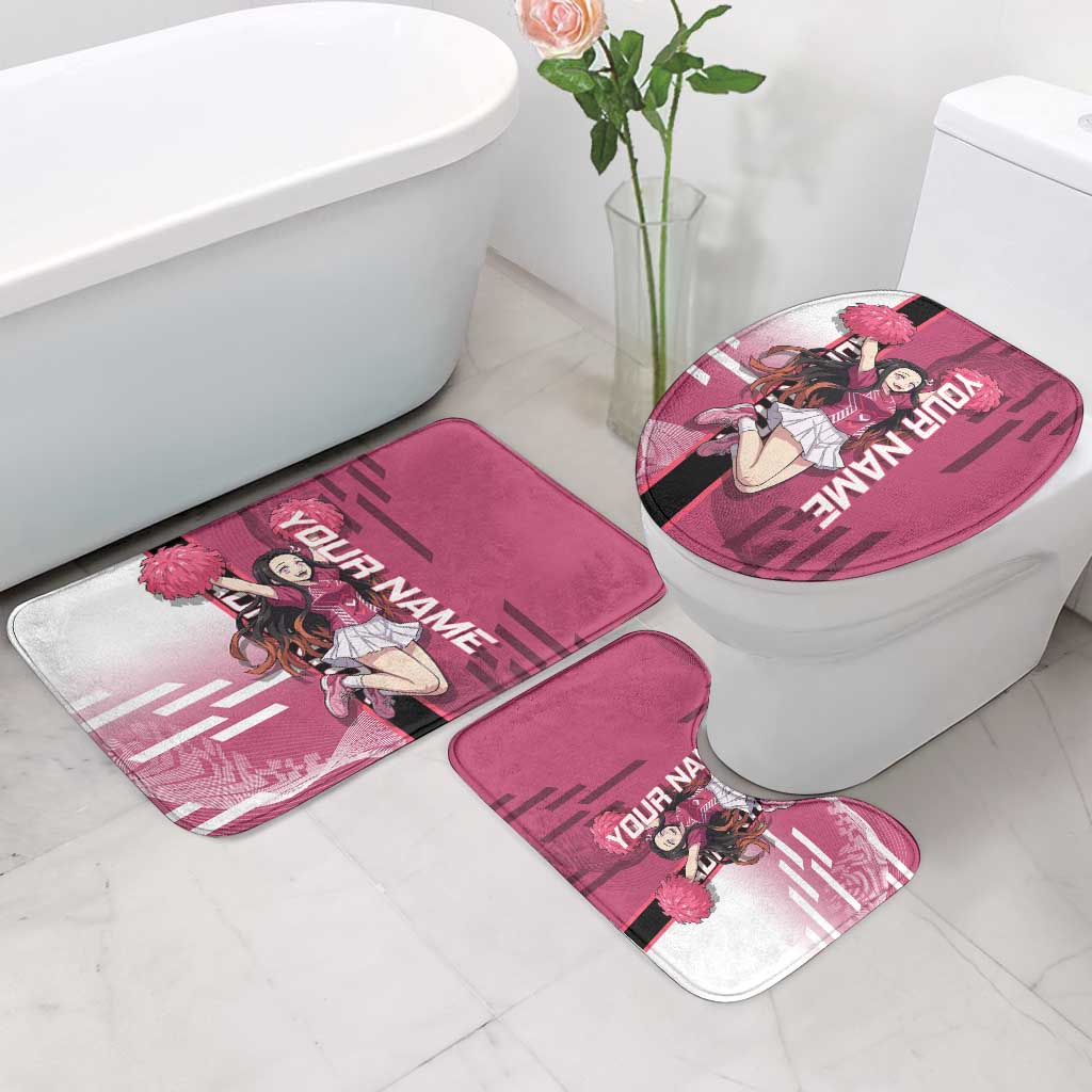 Personalized Nezuko Kamado Demon Slayer Badminton Cheerleader Bathroom Set with Pom Poms and Pink White Graphic Design - The Mazicc