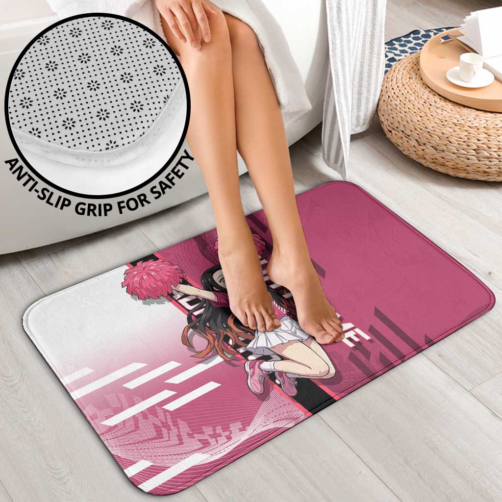 Personalized Nezuko Kamado Demon Slayer Badminton Cheerleader Bathroom Set with Pom Poms and Pink White Graphic Design - The Mazicc