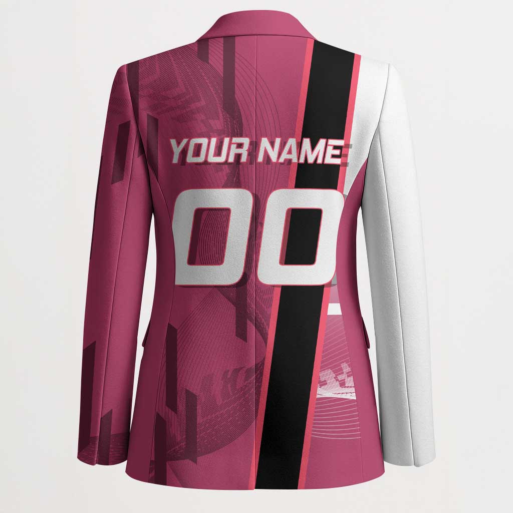 Personalized Nezuko Kamado Demon Slayer Badminton Cheerleader Blazer with Pom Poms and Pink White Graphic Design - The Mazicc