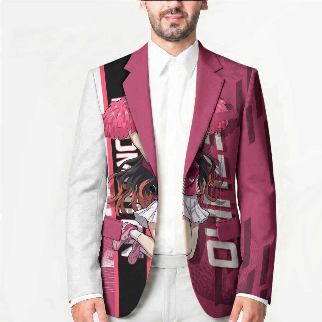 Personalized Nezuko Kamado Demon Slayer Badminton Cheerleader Blazer with Pom Poms and Pink White Graphic Design - The Mazicc