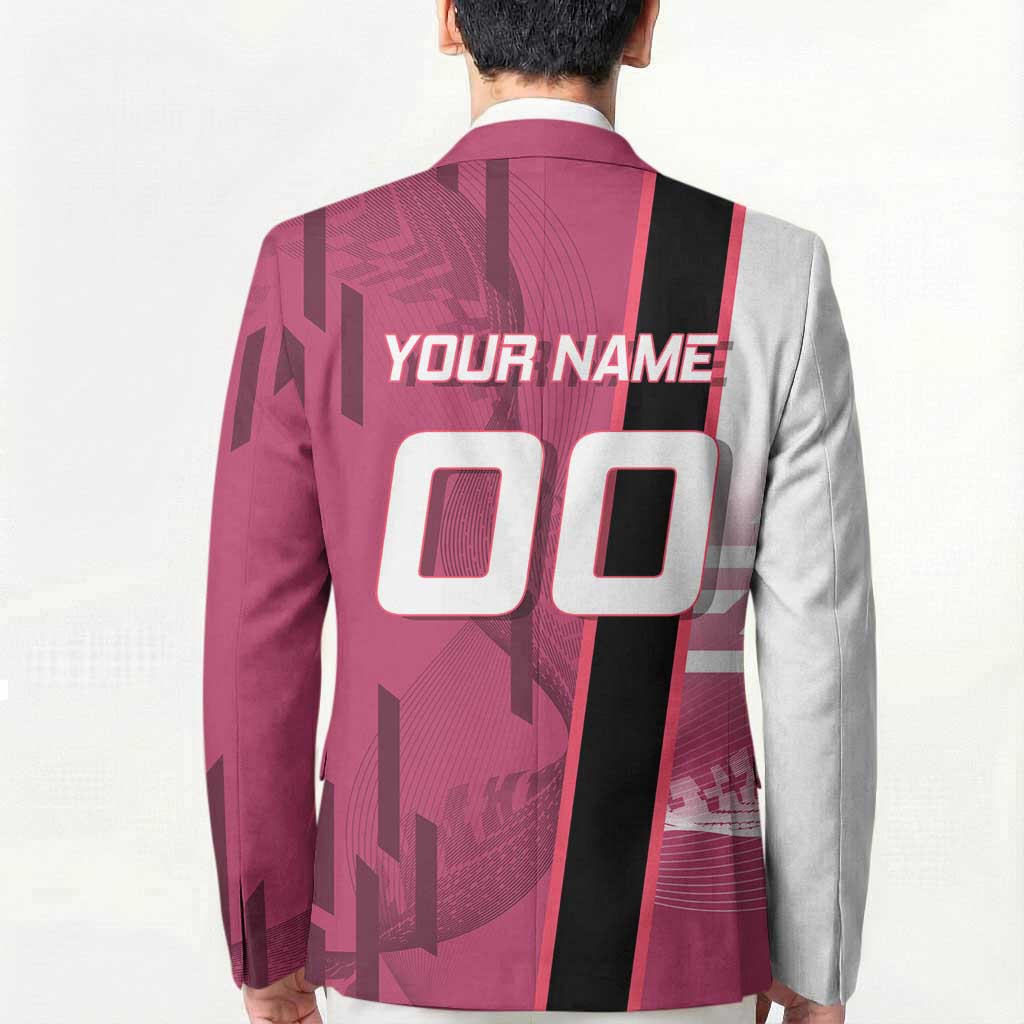 Personalized Nezuko Kamado Demon Slayer Badminton Cheerleader Blazer with Pom Poms and Pink White Graphic Design - The Mazicc