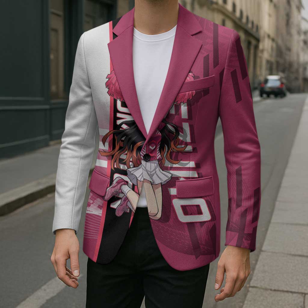 Personalized Nezuko Kamado Demon Slayer Badminton Cheerleader Blazer with Pom Poms and Pink White Graphic Design - The Mazicc