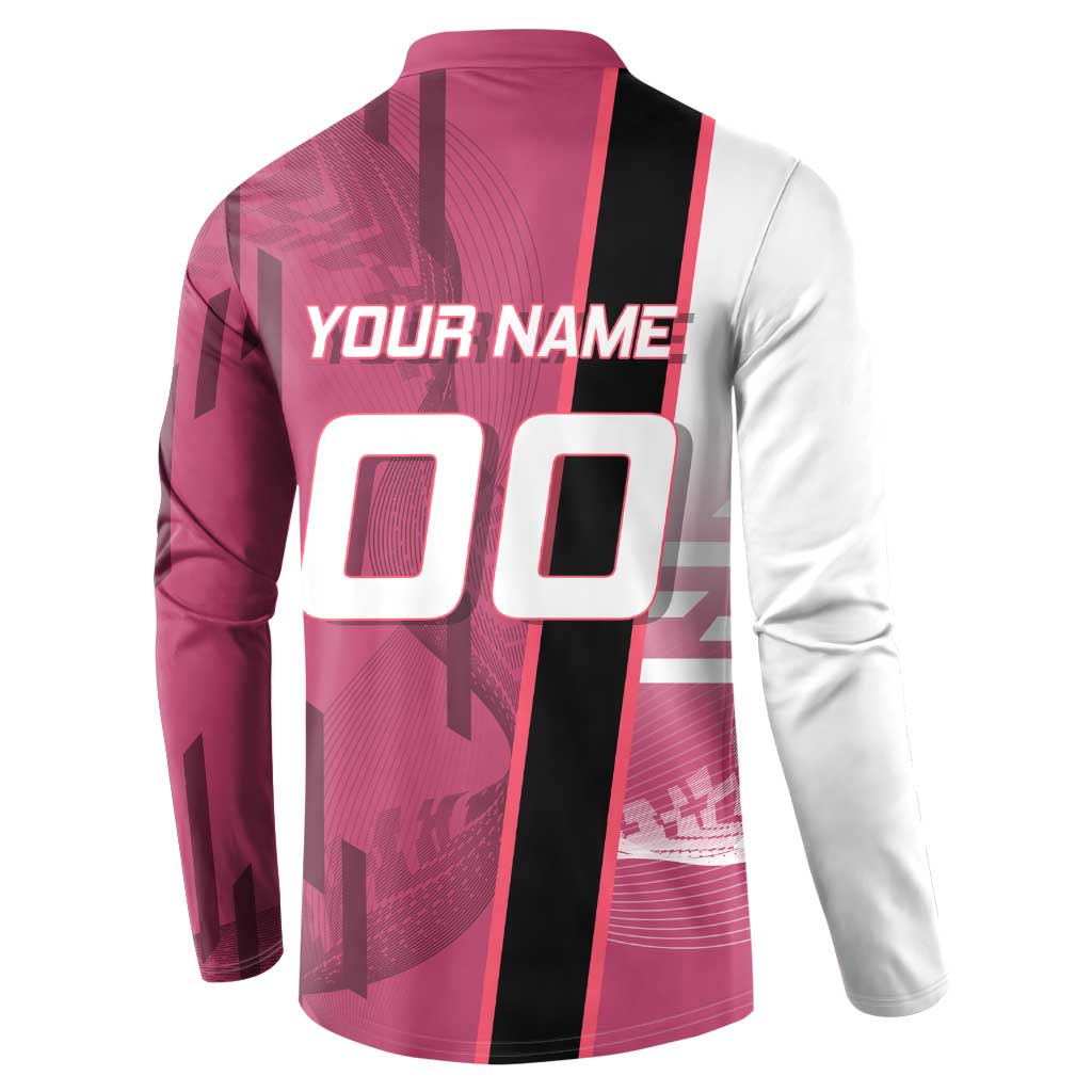 Personalized Nezuko Kamado Demon Slayer Badminton Cheerleader Button Sweatshirt with Pom Poms and Pink White Graphic Design - The Mazicc