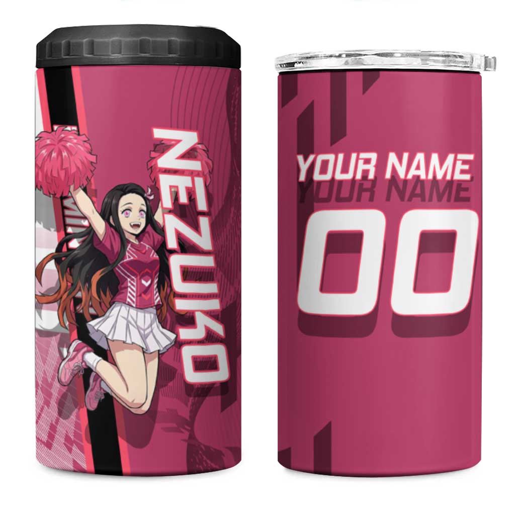 Personalized Nezuko Kamado Demon Slayer Badminton Cheerleader 4 in 1 Can Cooler Tumbler with Pom Poms and Pink White Graphic Design - The Mazicc