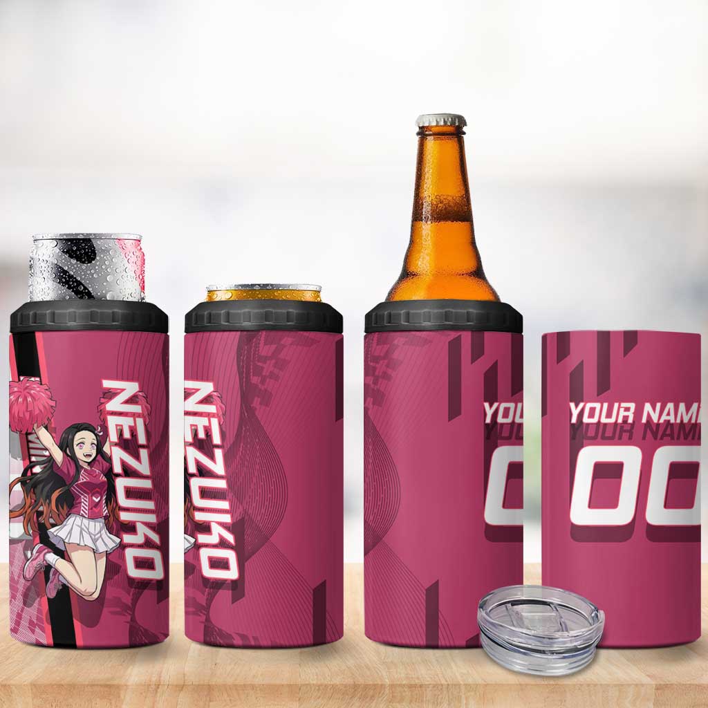 Personalized Nezuko Kamado Demon Slayer Badminton Cheerleader 4 in 1 Can Cooler Tumbler with Pom Poms and Pink White Graphic Design - The Mazicc