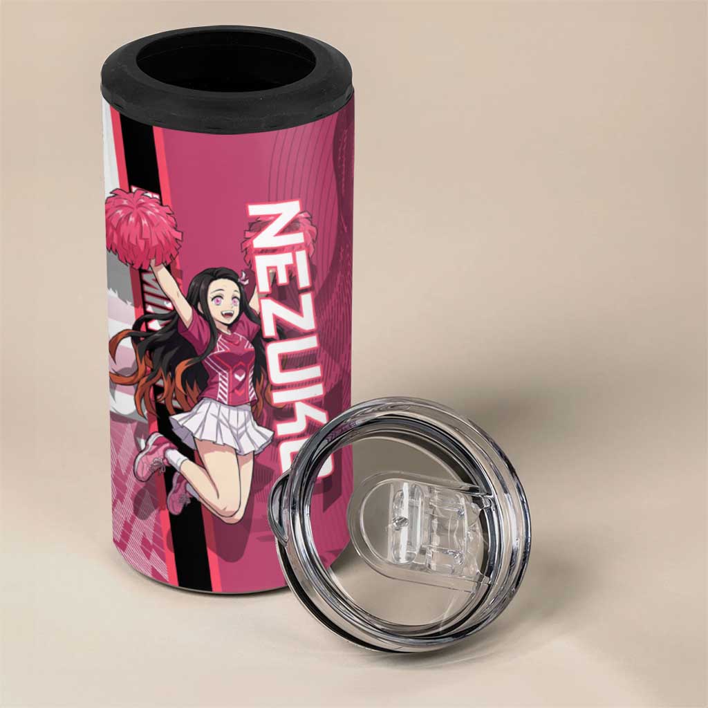 Personalized Nezuko Kamado Demon Slayer Badminton Cheerleader 4 in 1 Can Cooler Tumbler with Pom Poms and Pink White Graphic Design - The Mazicc