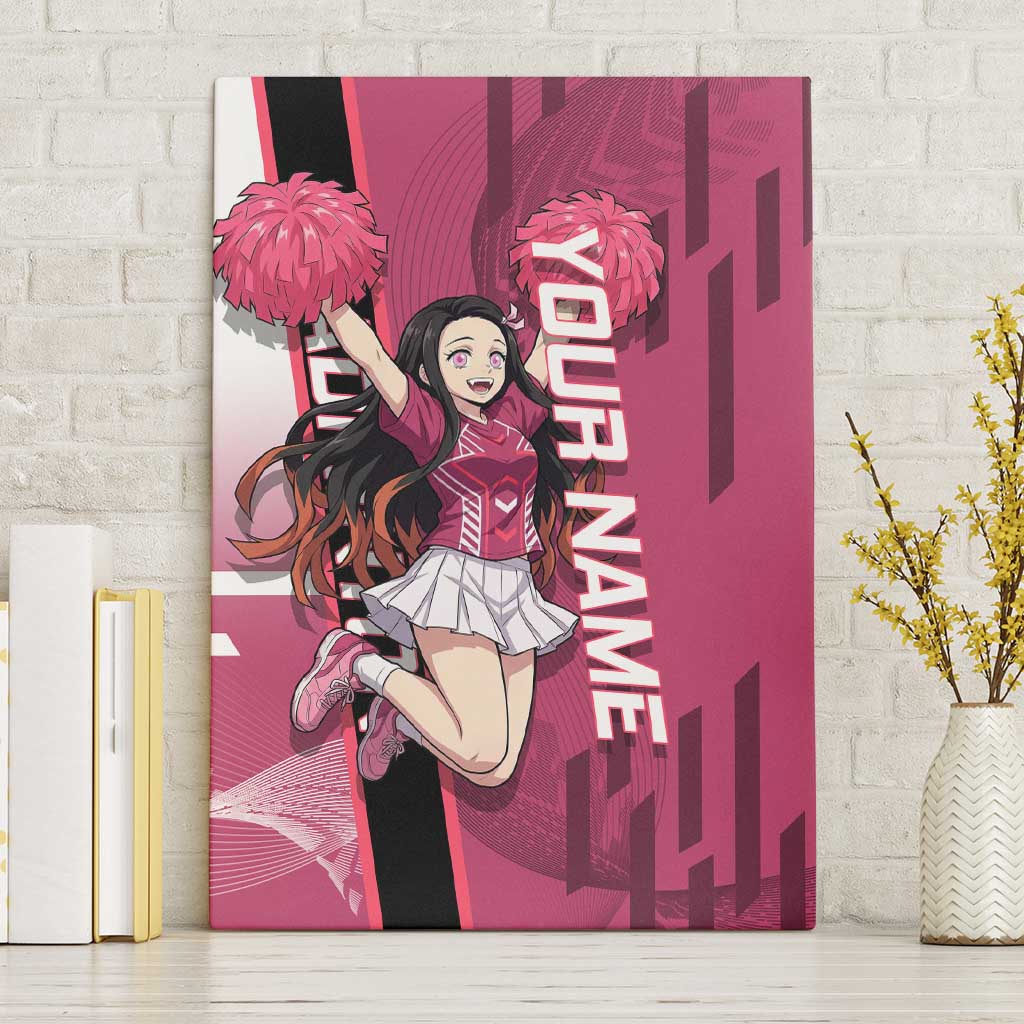 Personalized Nezuko Kamado Demon Slayer Badminton Cheerleader Canvas Wall Art with Pom Poms and Pink White Graphic Design - The Mazicc