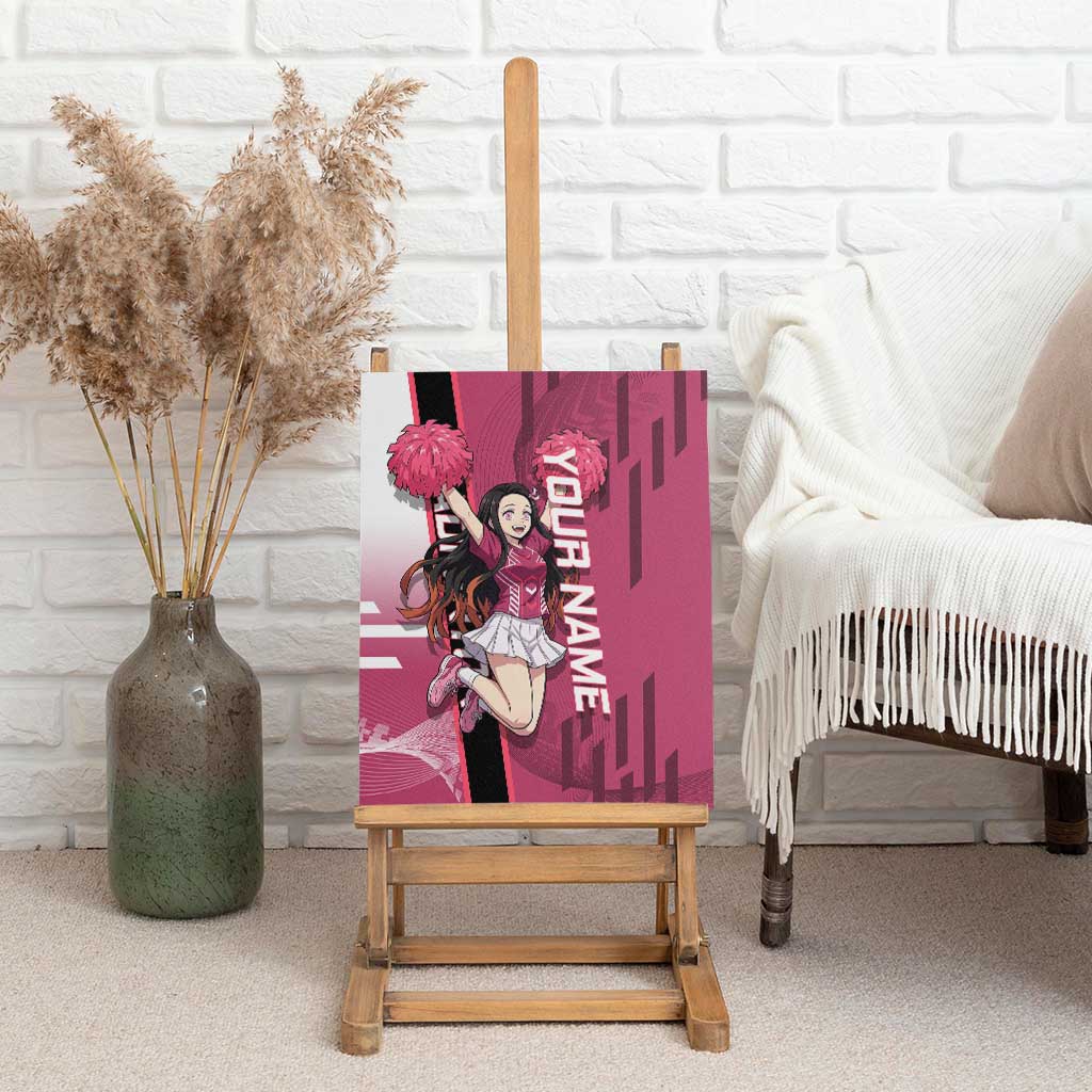 Personalized Nezuko Kamado Demon Slayer Badminton Cheerleader Canvas Wall Art with Pom Poms and Pink White Graphic Design - The Mazicc
