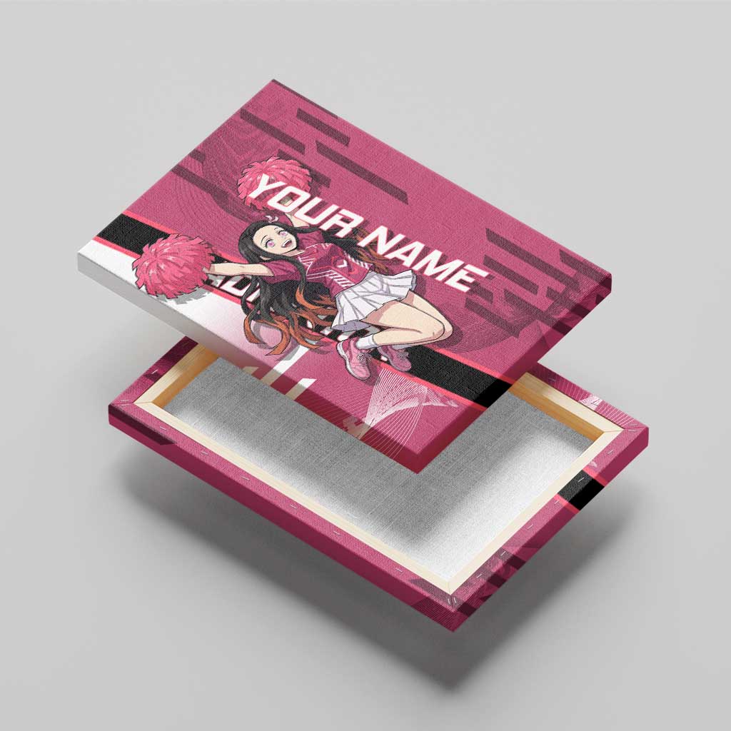 Personalized Nezuko Kamado Demon Slayer Badminton Cheerleader Canvas Wall Art with Pom Poms and Pink White Graphic Design - The Mazicc