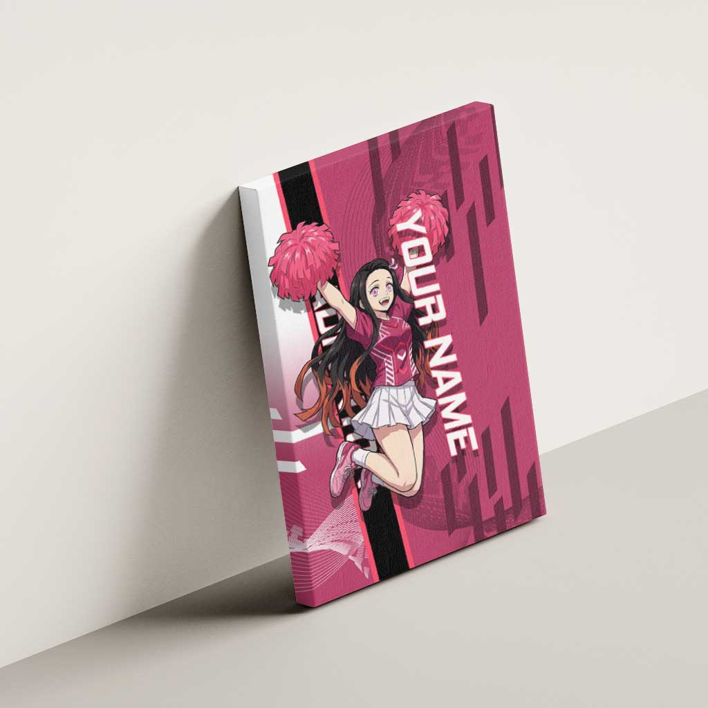 Personalized Nezuko Kamado Demon Slayer Badminton Cheerleader Canvas Wall Art with Pom Poms and Pink White Graphic Design - The Mazicc
