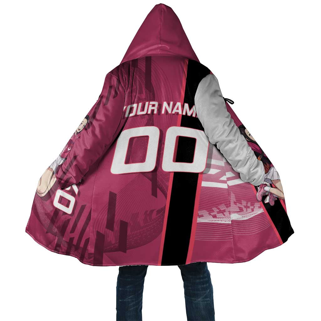 Personalized Nezuko Kamado Demon Slayer Badminton Cheerleader Cloak with Pom Poms and Pink White Graphic Design - The Mazicc