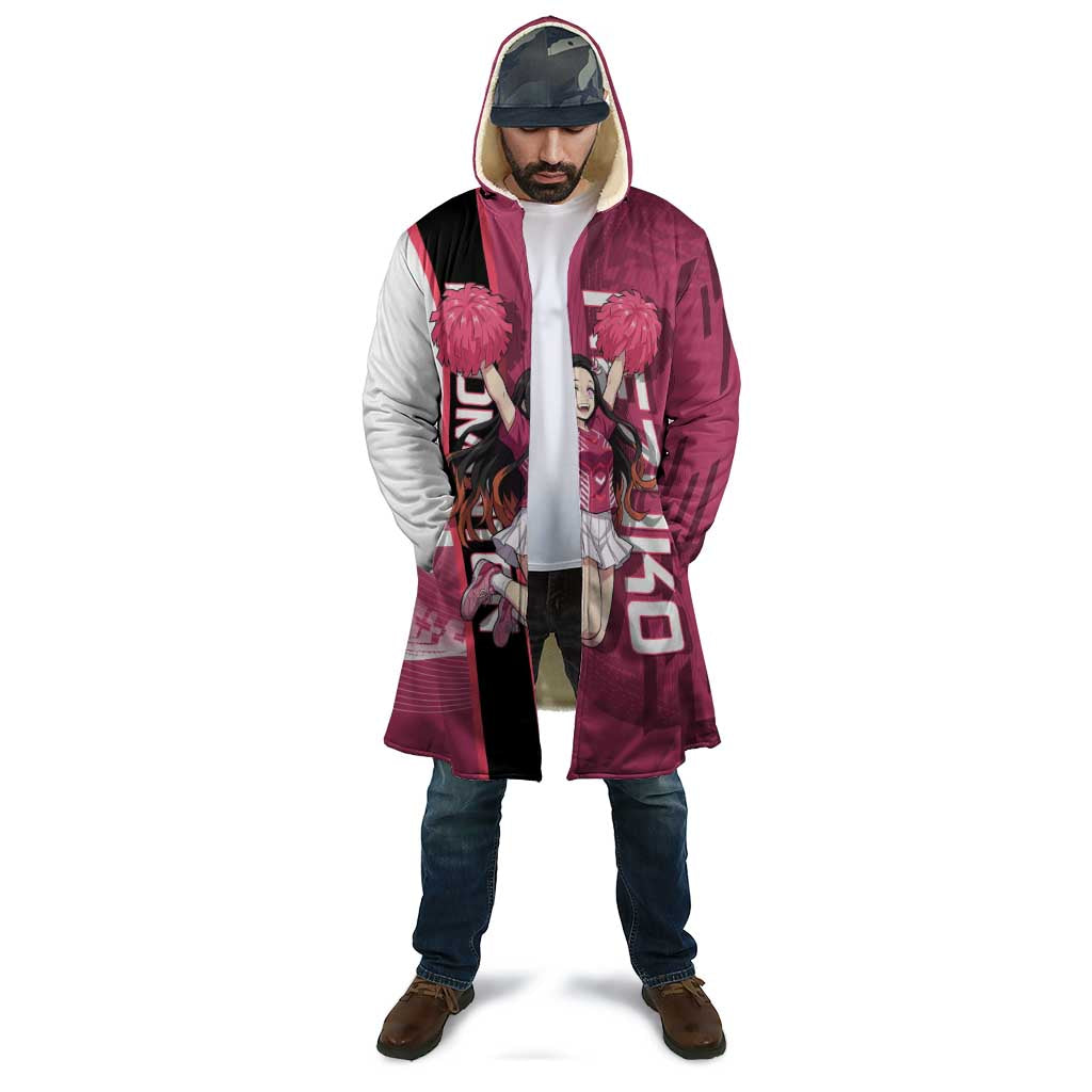 Personalized Nezuko Kamado Demon Slayer Badminton Cheerleader Cloak with Pom Poms and Pink White Graphic Design - The Mazicc