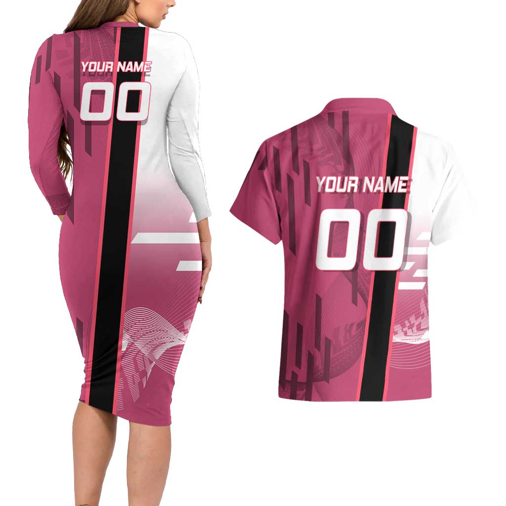 Personalized Nezuko Kamado Demon Slayer Badminton Cheerleader Couples Matching Long Sleeve Bodycon Dress and Hawaiian Shirt with Pom Poms and Pink White Graphic Design - The Mazicc
