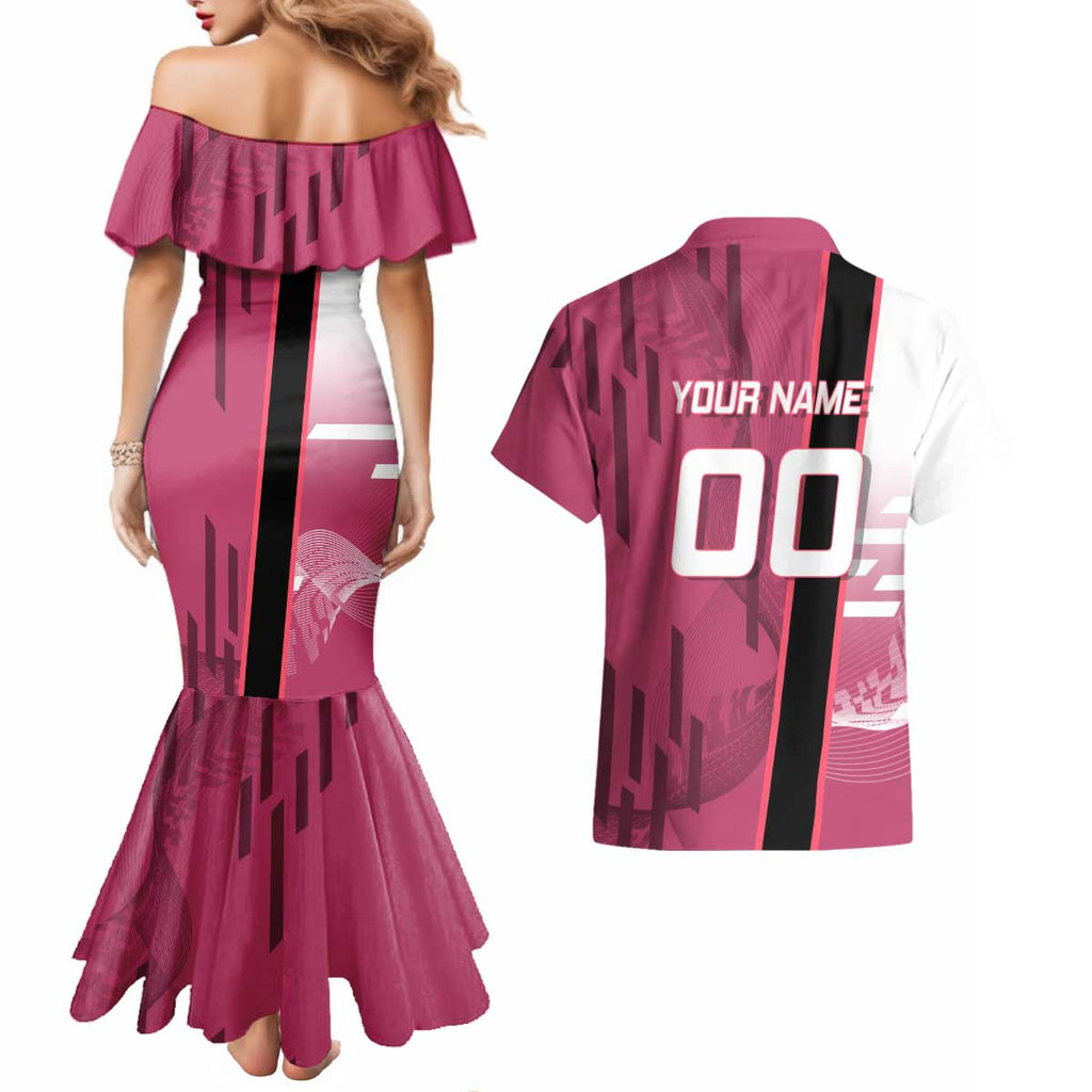 Personalized Nezuko Kamado Demon Slayer Badminton Cheerleader Couples Matching Mermaid Dress and Hawaiian Shirt with Pom Poms and Pink White Graphic Design - The Mazicc