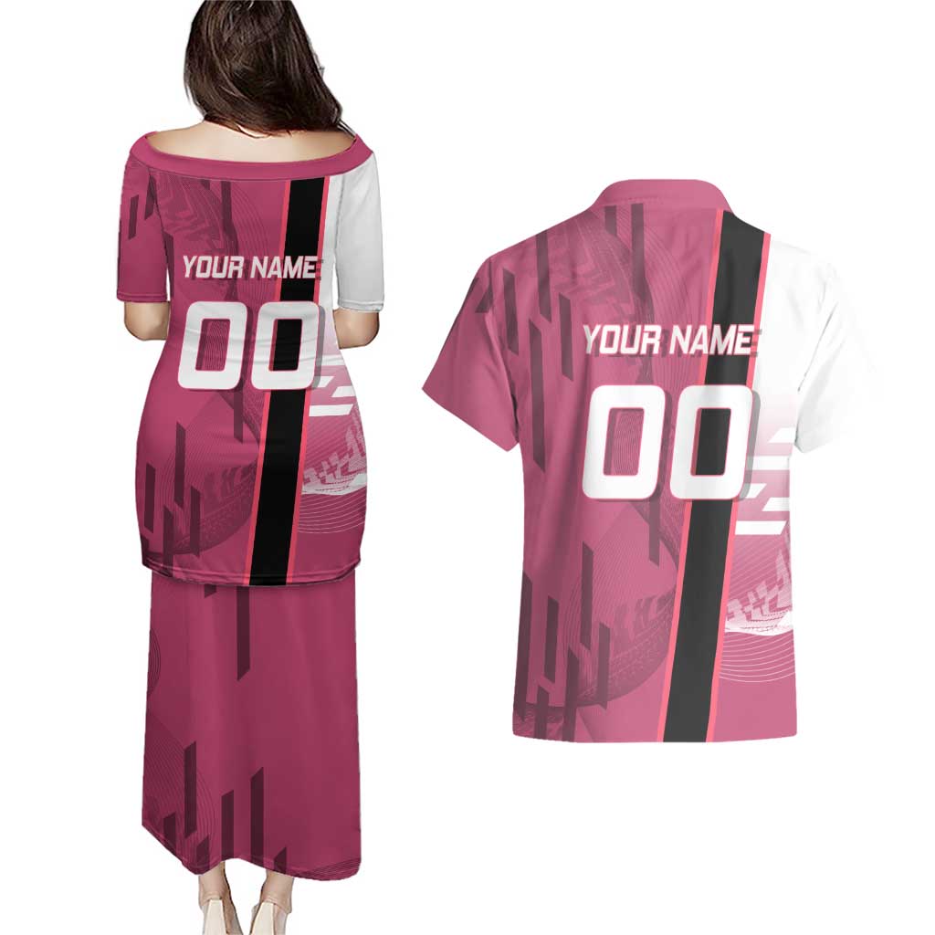 Personalized Nezuko Kamado Demon Slayer Badminton Cheerleader Couples Matching Puletasi and Hawaiian Shirt with Pom Poms and Pink White Graphic Design - The Mazicc