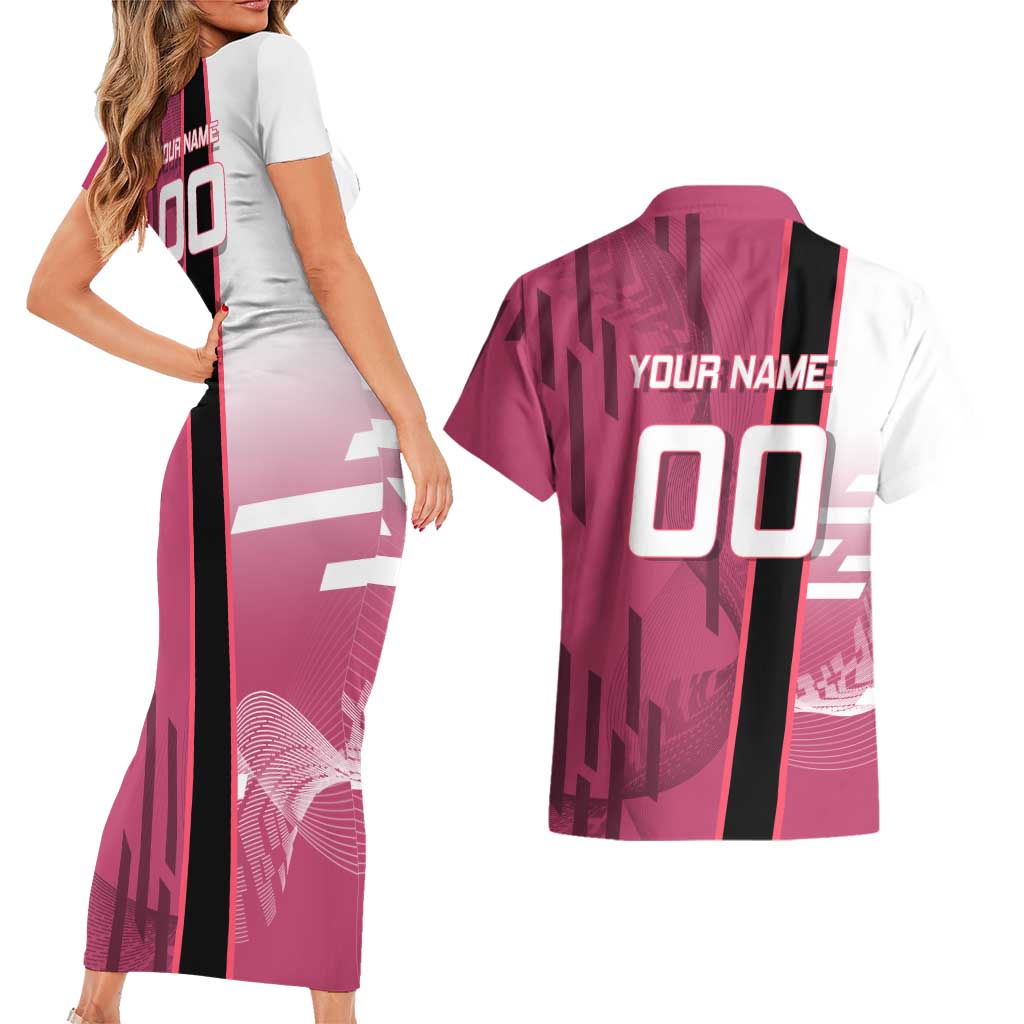 Personalized Nezuko Kamado Demon Slayer Badminton Cheerleader Couples Matching Short Sleeve Bodycon Dress and Hawaiian Shirt with Pom Poms and Pink White Graphic Design - The Mazicc