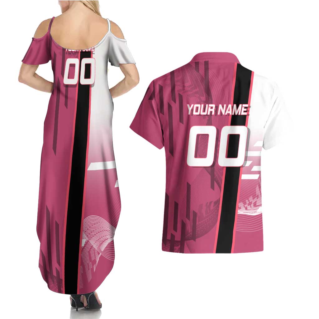 Personalized Nezuko Kamado Demon Slayer Badminton Cheerleader Couples Matching Summer Maxi Dress and Hawaiian Shirt with Pom Poms and Pink White Graphic Design - The Mazicc