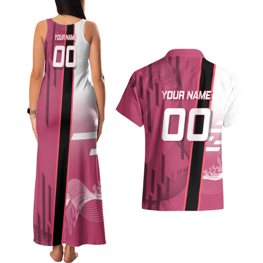 Personalized Nezuko Kamado Demon Slayer Badminton Cheerleader Couples Matching Tank Maxi Dress and Hawaiian Shirt with Pom Poms and Pink White Graphic Design - The Mazicc