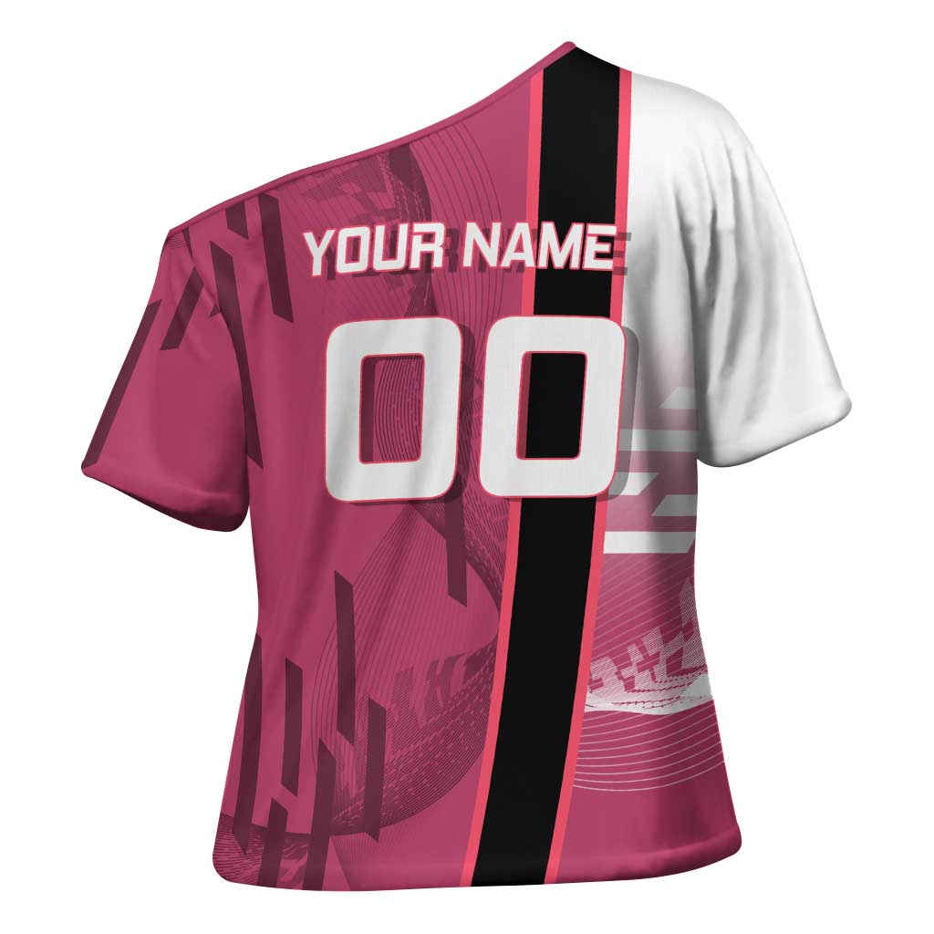 Personalized Nezuko Kamado Demon Slayer Badminton Cheerleader Cross Shoulder Shirt with Pom Poms and Pink White Graphic Design - The Mazicc
