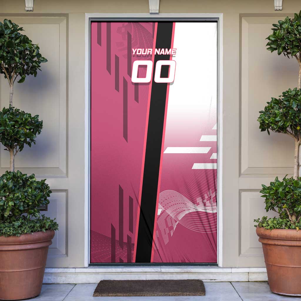 Personalized Nezuko Kamado Demon Slayer Badminton Cheerleader Door Cover with Pom Poms and Pink White Graphic Design - The Mazicc
