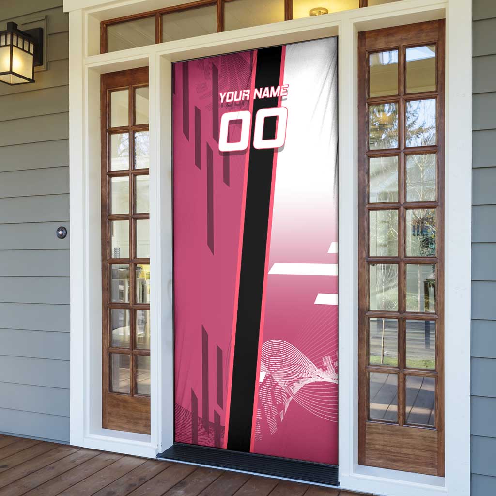 Personalized Nezuko Kamado Demon Slayer Badminton Cheerleader Door Cover with Pom Poms and Pink White Graphic Design - The Mazicc
