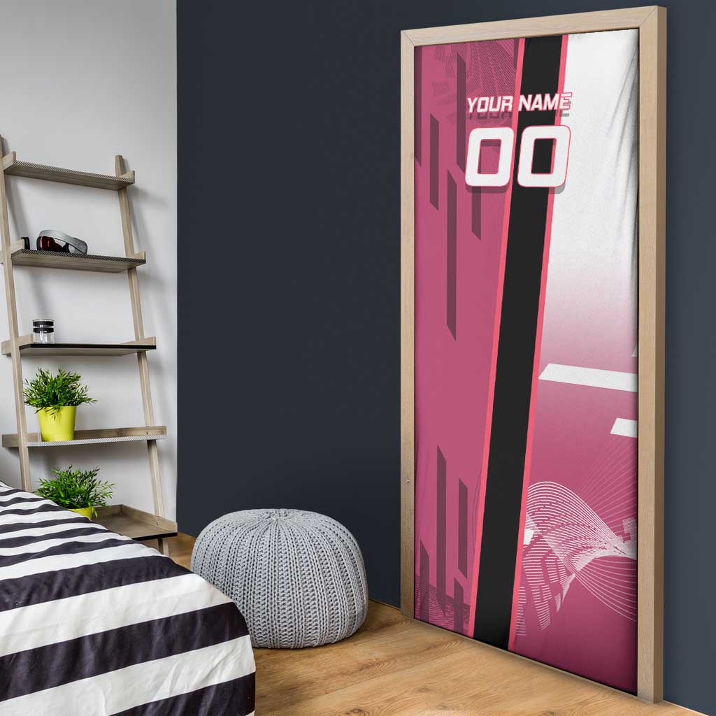 Personalized Nezuko Kamado Demon Slayer Badminton Cheerleader Door Cover with Pom Poms and Pink White Graphic Design - The Mazicc