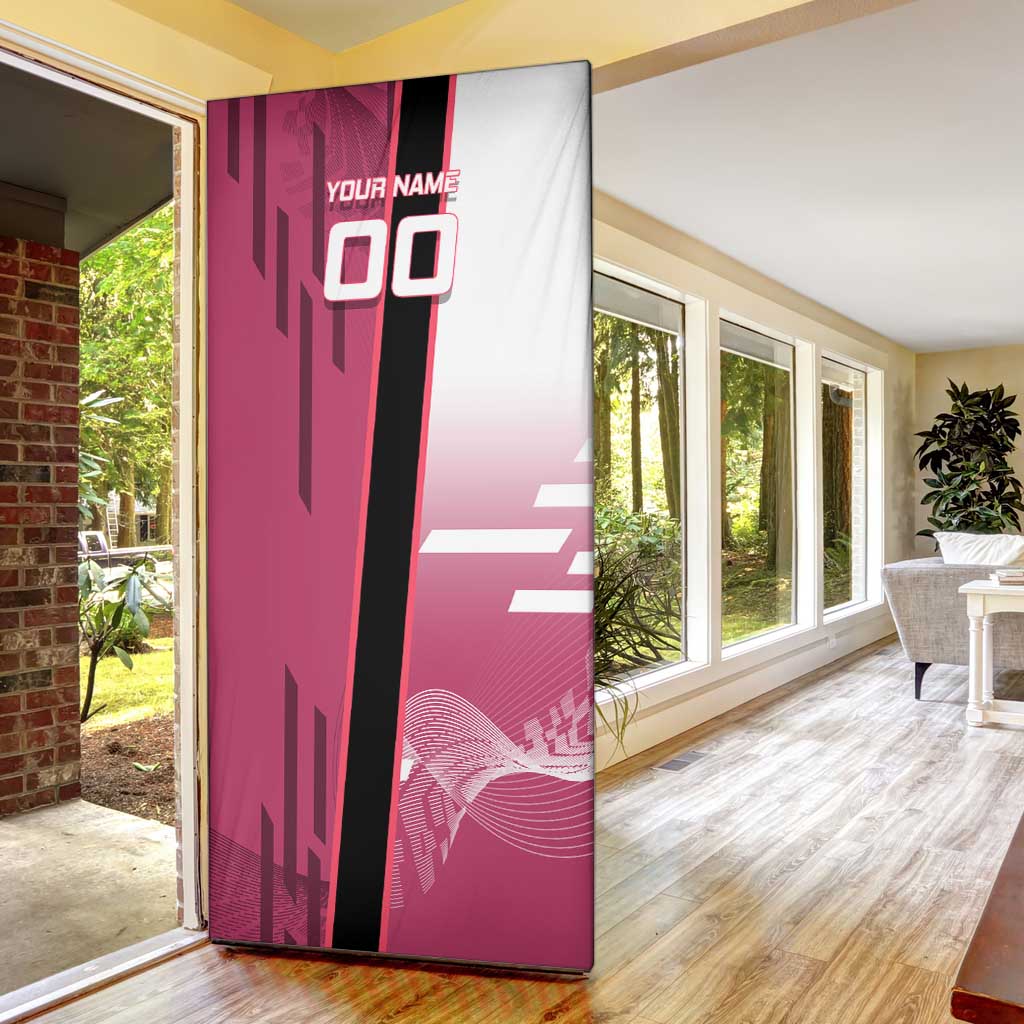 Personalized Nezuko Kamado Demon Slayer Badminton Cheerleader Door Cover with Pom Poms and Pink White Graphic Design - The Mazicc