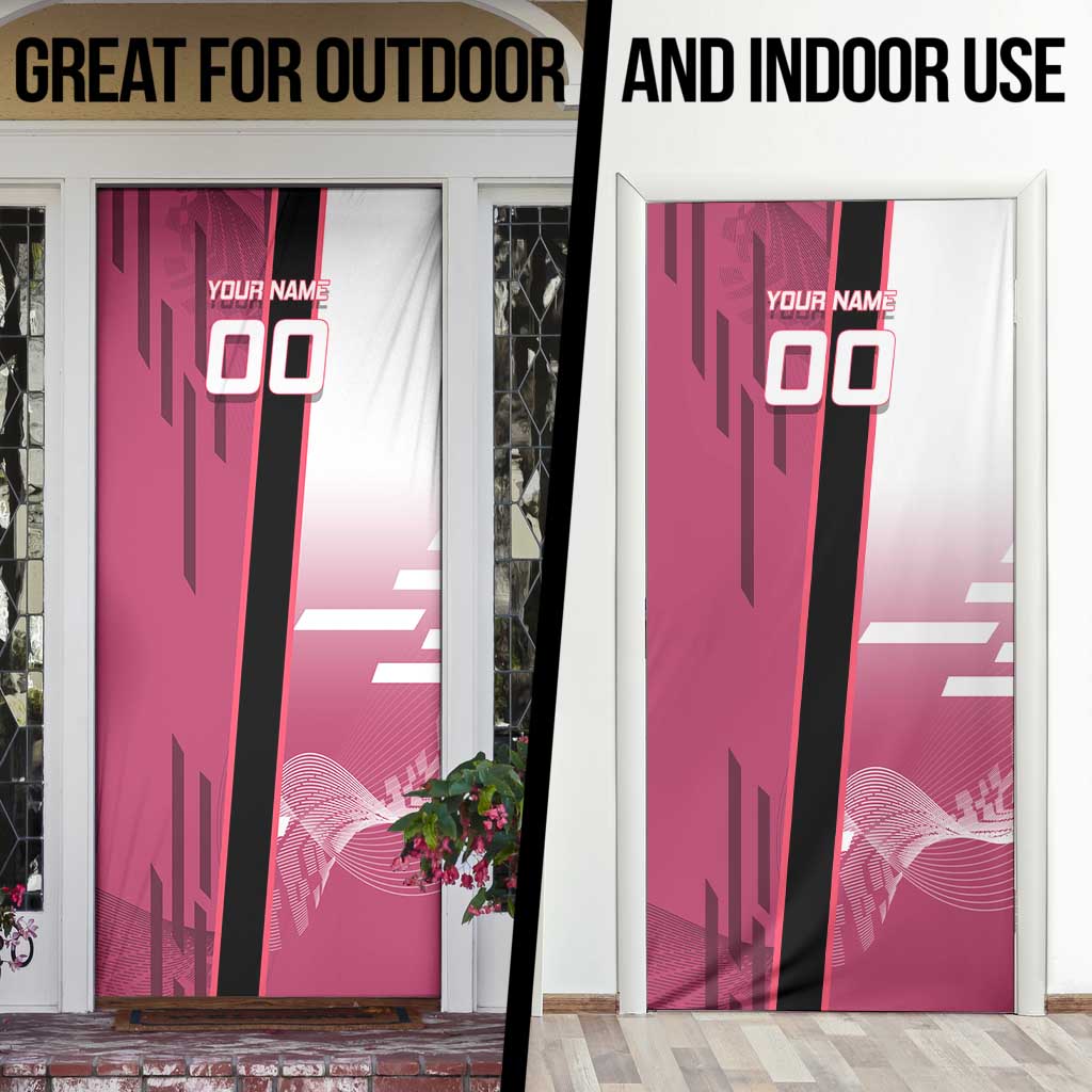 Personalized Nezuko Kamado Demon Slayer Badminton Cheerleader Door Cover with Pom Poms and Pink White Graphic Design - The Mazicc