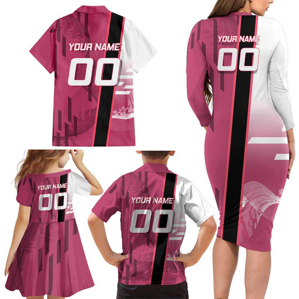 Personalized Nezuko Kamado Demon Slayer Badminton Cheerleader Family Matching Long Sleeve Bodycon Dress and Hawaiian Shirt with Pom Poms and Pink White Graphic Design