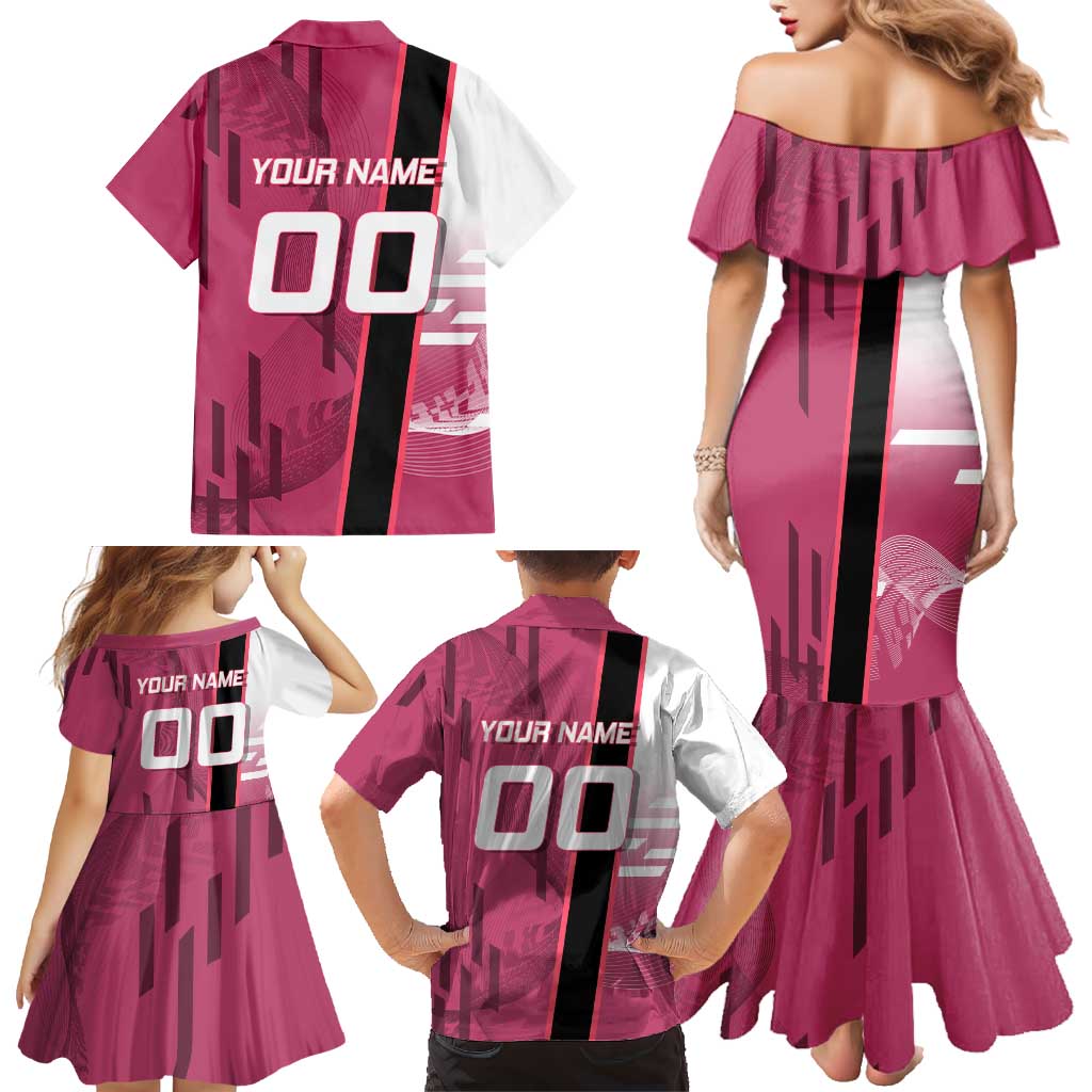 Personalized Nezuko Kamado Demon Slayer Badminton Cheerleader Family Matching Mermaid Dress and Hawaiian Shirt with Pom Poms and Pink White Graphic Design