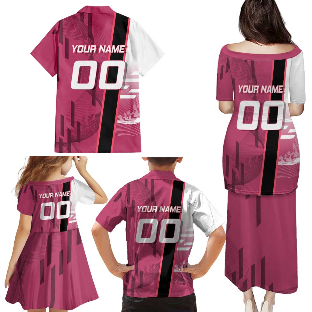 Personalized Nezuko Kamado Demon Slayer Badminton Cheerleader Family Matching Puletasi and Hawaiian Shirt with Pom Poms and Pink White Graphic Design
