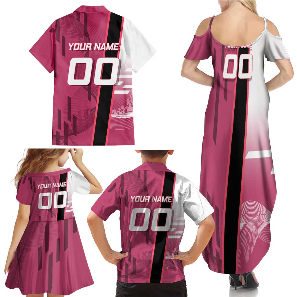 Personalized Nezuko Kamado Demon Slayer Badminton Cheerleader Family Matching Summer Maxi Dress and Hawaiian Shirt with Pom Poms and Pink White Graphic Design