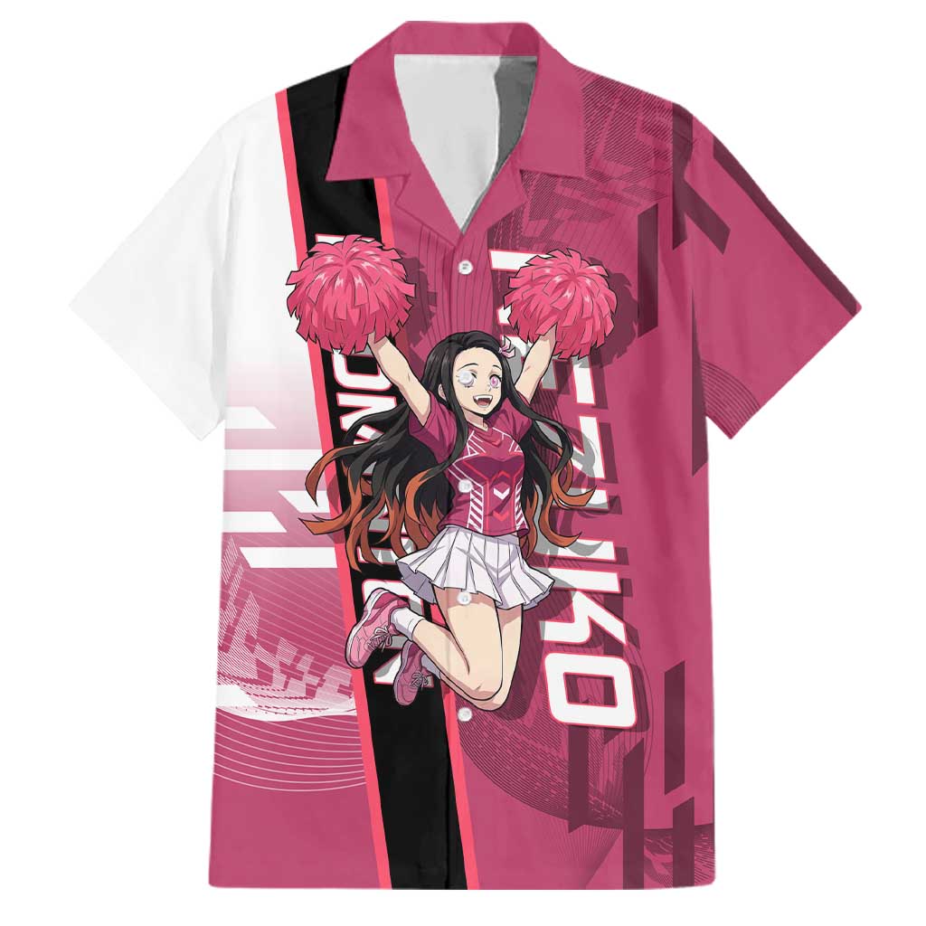Personalized Nezuko Kamado Demon Slayer Badminton Cheerleader Family Matching Summer Maxi Dress and Hawaiian Shirt with Pom Poms and Pink White Graphic Design